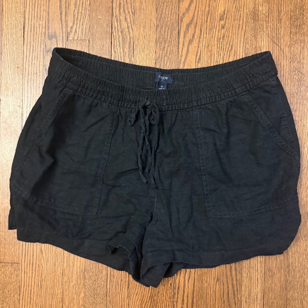 J.Crew Black Linen Blend Drawstring Pull On Shorts Women Small Pockets